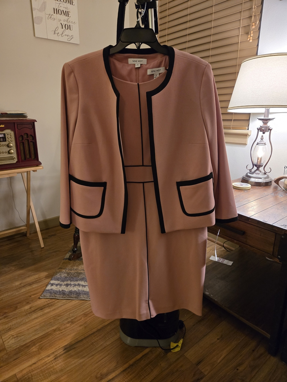 Nine West Women's Blush Pink Contrast-Trim Jacket & Dress Set